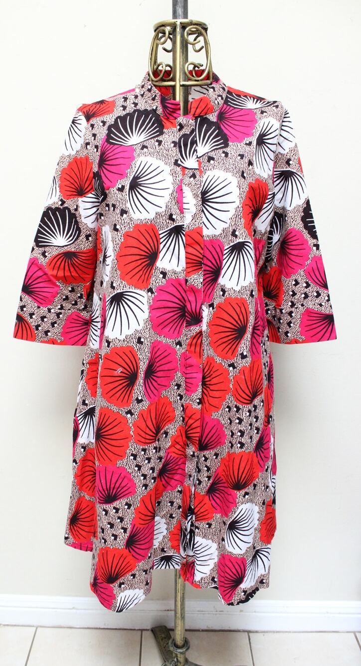 Zuri Pink Multicolor Floral Fan Shirt Dress Size Medium